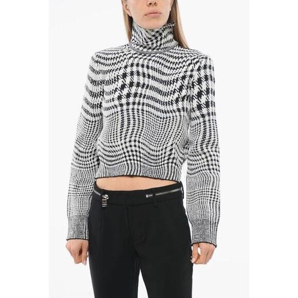 Burberry Warped Houndstooth Jacquard Sweater Check Turtleneck Wool Blend Knit - Picture 15 of 16